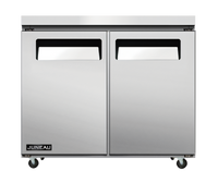 Juneau 36-Inch Two-Section Undercounter Reach-In Refrigerator, Bottom-Mount, Solid Doors