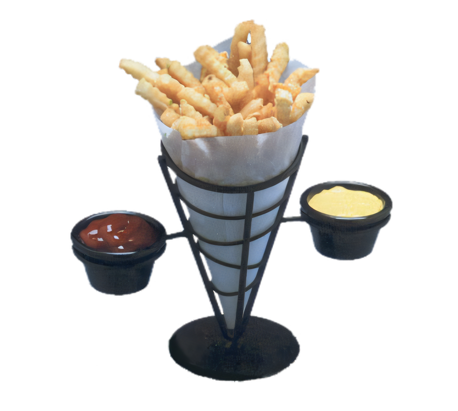 Product image #1 for Ironworks Black Wrought Iron Conical French Fry Basket with 2 Ramekins