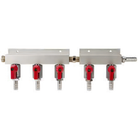 5-Way 45 Degree One-Piece Gas Distributor Manifold with Shut-Off, Aluminum