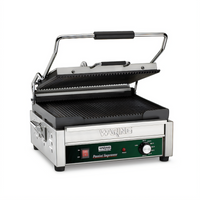 Waring Panini Supremo™ Large Single Commercial Panini Press with Ribbed Cast Iron Plates, 14.5 x 11 Inch Cooking Surface, 208V Electric