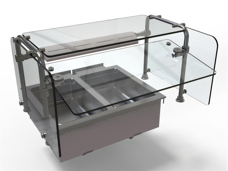 Product image #1 for Hatco Drop-In Modular/Ganged Hot Well Bundle with Sneeze Guard and Heat Lamp, 2 Full-Size Pans, 208V/1-Phase