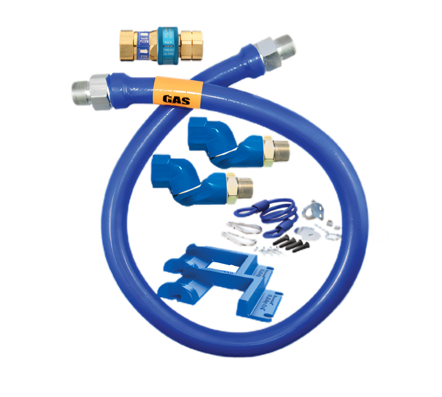 Product image #1 for Dormont Blue Hose 1-Inch I.D. x 48-Inch Moveable Gas Connector Hose Basic Kit with SnapFast Quick-Disconnect, Double Swivel MAX, and Safety Set