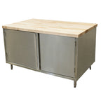 Thumbnail image #1 for BK Resources CMT-3648H Hard Maple Top Chef Table with Stainless Steel Cabinet Base and Hinged Doors, 48 x 36 x 34-3/4 Inches