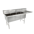 Thumbnail image #1 for John Boos 3B18244-1D18R 3-Compartment Stainless Steel Sink with Right Drainboard, 18 x 24 x 14 in Bowls, 16-Gauge, 10 in Backsplash