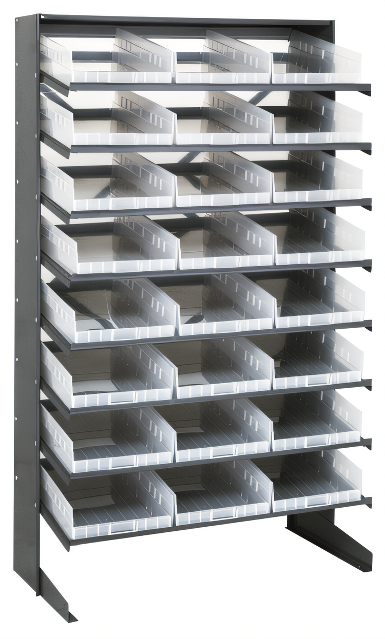 Product image #1 for Quantum Sloped Single-Sided Pick Rack with 8 Shelves and 24 Clear Bins