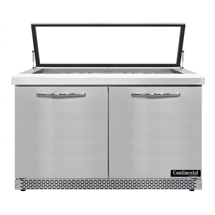 Product image #1 for Continental Refrigerator SW48N18M-HGL-FB Mighty Top 48-Inch 2-Section Sandwich Prep Refrigerator with Hinged Glass Lid
