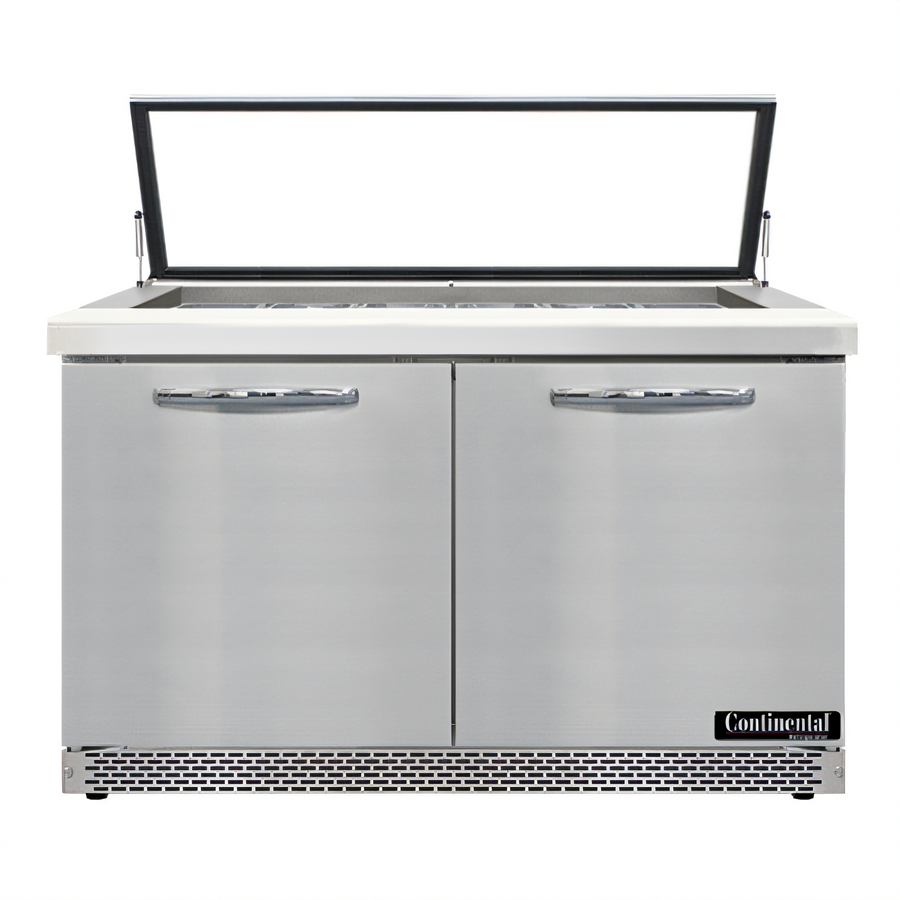 Product image #1 for Continental Refrigerator SW48N18M-HGL-FB Mighty Top 48-Inch 2-Section Sandwich Prep Refrigerator with Hinged Glass Lid