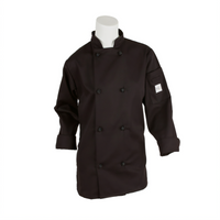 Mercer Culinary Millennia Women's Long Sleeve Chef Jacket with Cloth Knot Buttons, Black, 1X