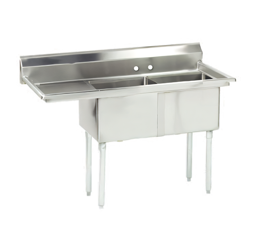 Product image #1 for 2-Compartment Fabricated Sink with Left-Hand Drainboard, 18" x 18" x 12" Bowls, 18 Gauge 304 Stainless Steel
