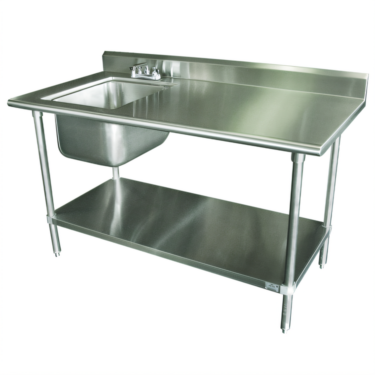 Product image #1 for Advance Tabco 72-Inch Left-Side Prep Sink Work Table with 304 Stainless Steel Top and Adjustable Undershelf