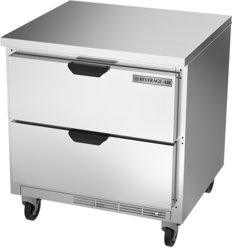 Product image #1 for Beverage Air 32-Inch One-Section Two-Drawer Worktop Refrigerator, 7.2 Cu. Ft., Flat Top, Rear-Mounted Self-Contained R290