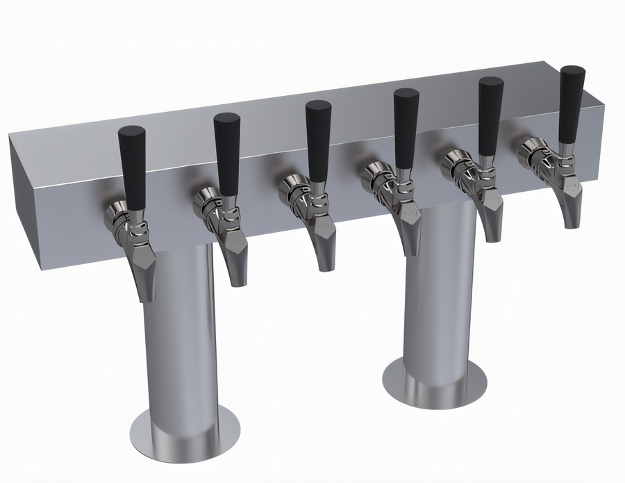 Product image #1 for Krowne Double T-Head 6-Faucet Glycol-Cooled Beer Tower with 24-Inch Box, Brushed Stainless Steel