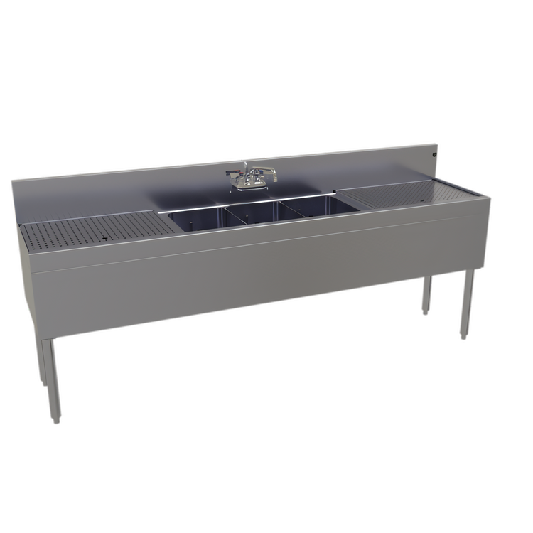 Product image #1 for Glastender 84-Inch Wide x 19-Inch Deep Three-Compartment Underbar Sink Unit with Dual Drainboards