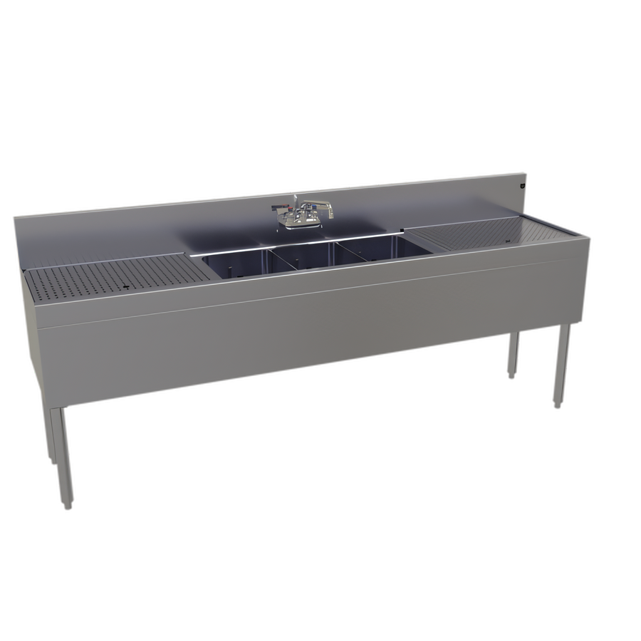 Product image #1 for Glastender 84-Inch Wide x 19-Inch Deep Three-Compartment Underbar Sink Unit with Dual Drainboards