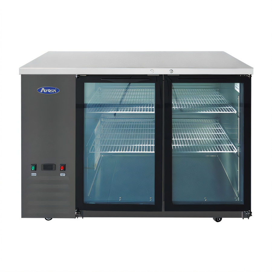 Product image #1 for Atosa 48-Inch Shallow Depth 2-Section Back Bar Cooler with 2 Glass Doors, Self-Contained Side-Mount Refrigeration