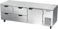 Three-Section Undercounter Refrigerator with 4 Drawers and 1 Door, 93-Inch Wide, 39.8 Cu. Ft., Self-Contained Side-Mounted Refrigeration