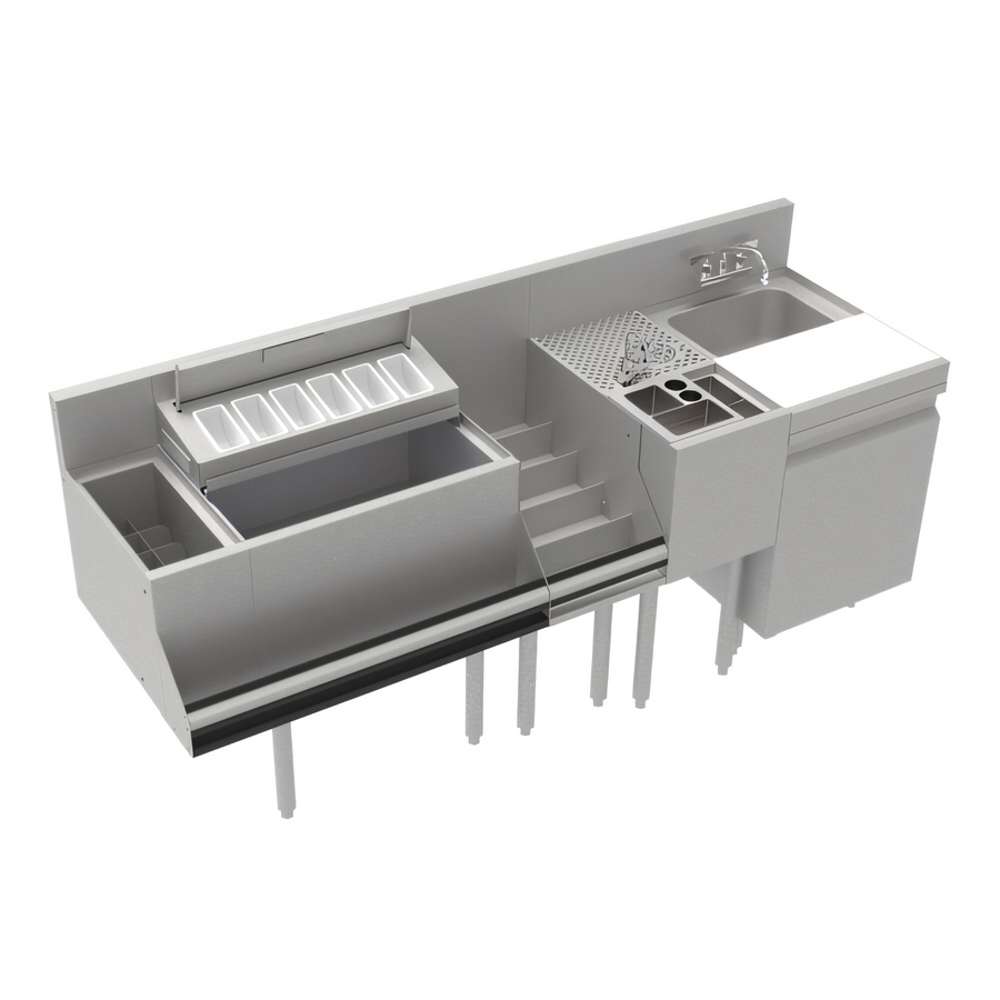 Product image #1 for Krowne Royal Series 74-Inch Stainless Steel Underbar Workstation with Elixir Well, Ice Bin, Liquor, Tool Caddy, and Dump Sink