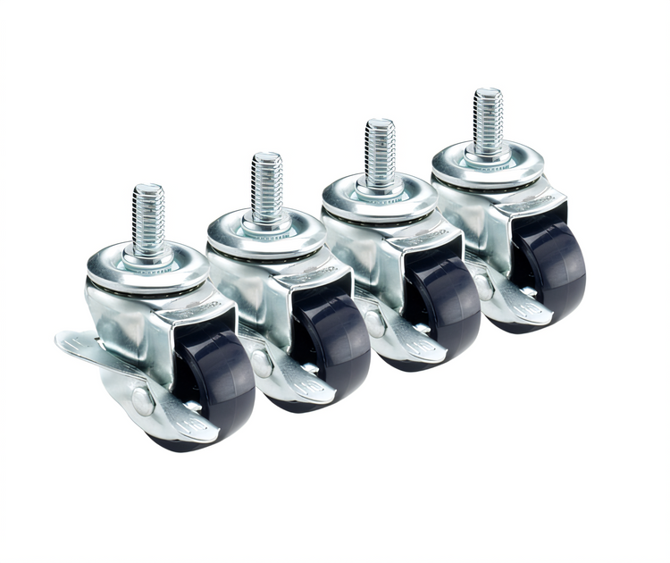 Product image #1 for Krowne Royal Series Low Profile Swivel Threaded Stem Caster with Brake, 2-Inch Diameter, 200 lb Capacity, Set of 4