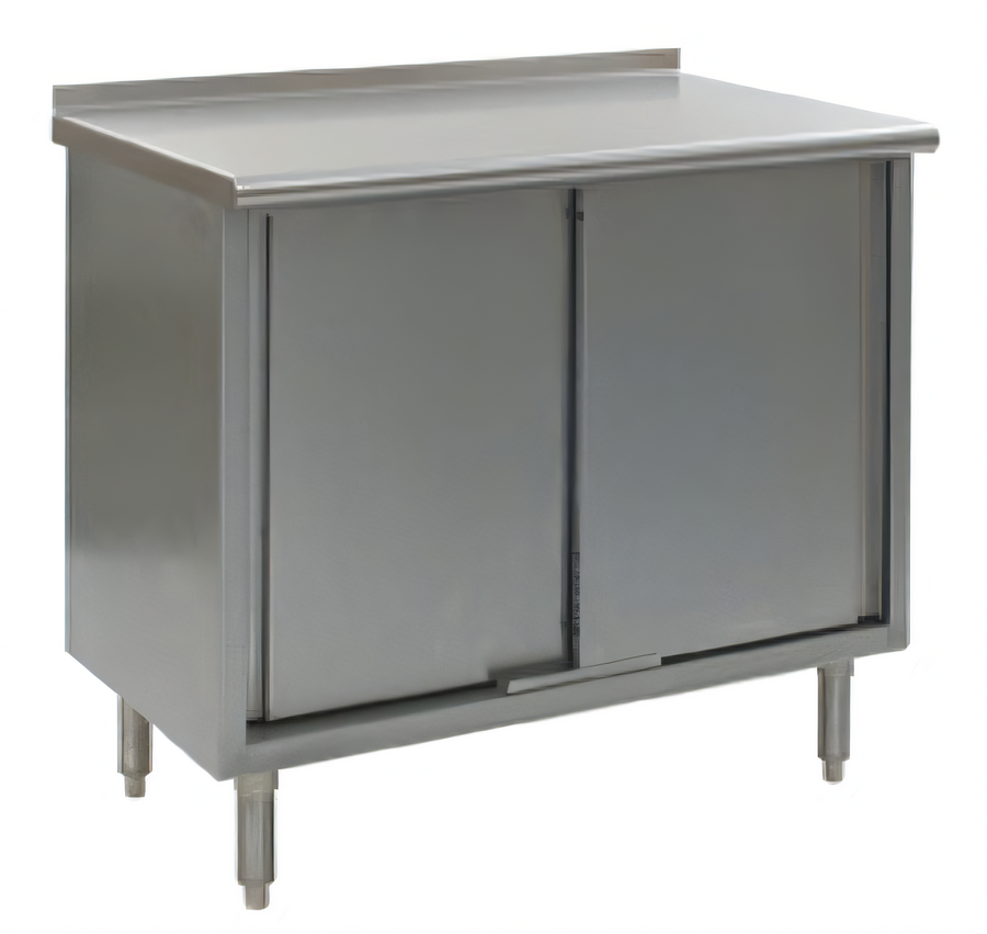Product image #1 for Spec-Master 96 x 30 Inch Stainless Steel Enclosed Work Table with Sliding Doors and 1-1/2 Inch Rear Up-Turn