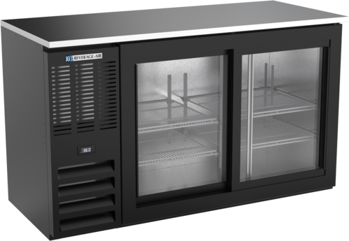 Product image #1 for Beverage-Air Two-Section Shallow-Depth Back Bar Refrigerator with Sliding Glass Doors, 58 Inch, 14.8 Cu. Ft.