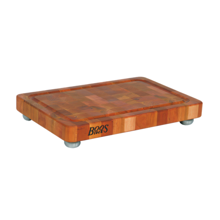 Product image #1 for Boos Block End Grain American Cherry Cutting Board with Juice Groove and Stainless Steel Bun Feet, 18 x 12 x 1-3/4 Inch