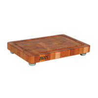 Boos Block End Grain American Cherry Cutting Board with Juice Groove and Stainless Steel Bun Feet, 18 x 12 x 1-3/4 Inch