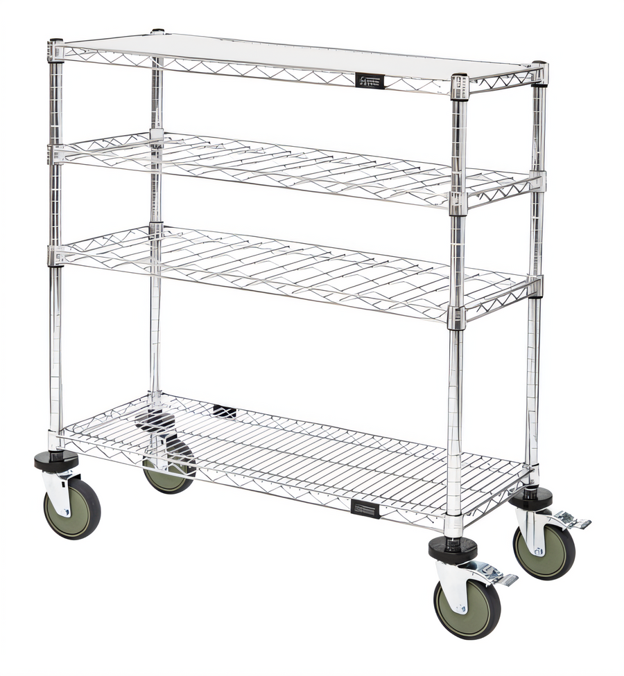 Product image #1 for Quantum Wine Display/Worktable Cart with 2 Cradle Shelves, 2 Wire Shelves and Casters, 36 x 14 x 40 Inches