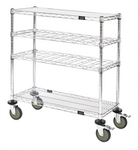 Quantum Wine Display/Worktable Cart with 2 Cradle Shelves, 2 Wire Shelves and Casters, 36 x 14 x 40 Inches
