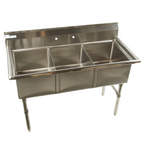 Thumbnail image #1 for Klinger's Trading ECS3 53-Inch 3-Compartment 18-Gauge Stainless Steel Sink, No Drainboards, 9-Inch Backsplash