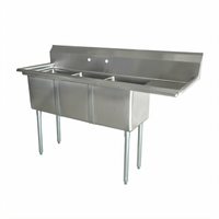 Omcan 3-Compartment Pot Sink with Right-Hand Drainboard, 18 x 18 x 11-Inch Bowls