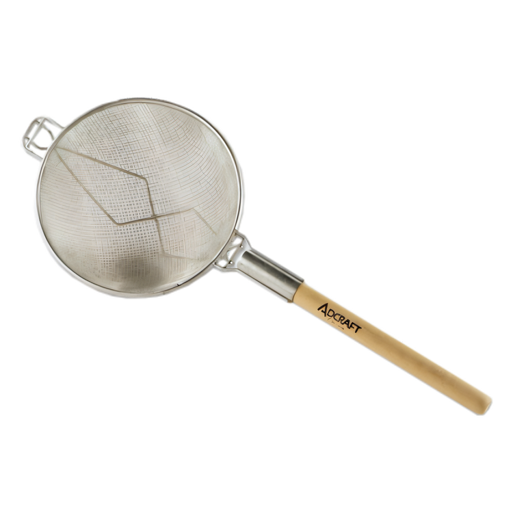 Product image #1 for Admiral Craft 12-Inch Tinned Steel Double Mesh Strainer with Reinforced Bowl, Pan Hooks, and Rod Handle
