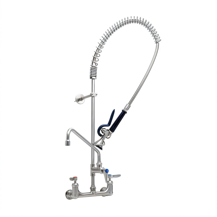 Product image #1 for T&S Brass EverSteel 8-Inch Wall Mount Pre-Rinse Mixing Faucet with 12-Inch Swing Nozzle and 44-Inch Hose