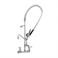 T&S Brass EverSteel 8-Inch Wall Mount Pre-Rinse Mixing Faucet with 12-Inch Swing Nozzle and 44-Inch Hose