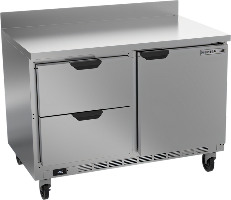 Product image #1 for Beverage-Air 48-Inch Two-Section Worktop Freezer with 2 Drawers and 1 Solid Door, Rear-Mounted Self-Contained R290