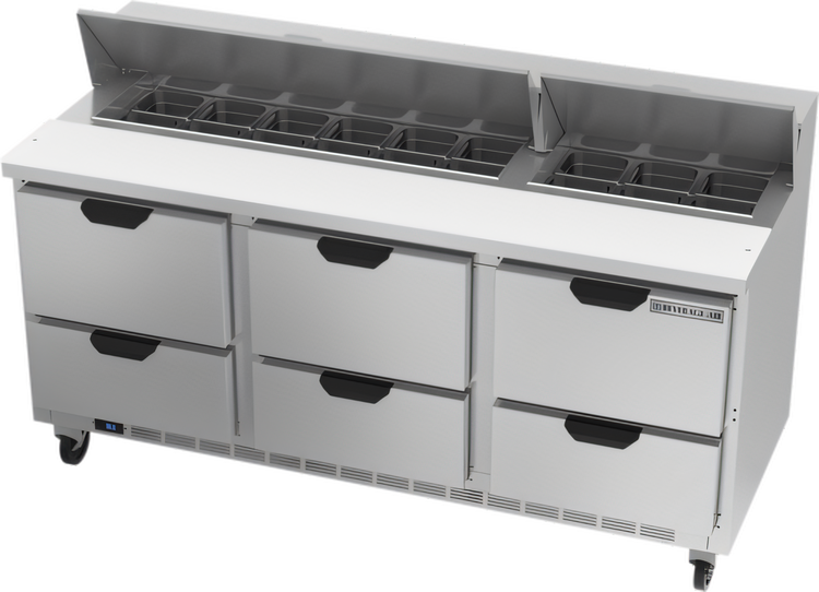 Product image #1 for Beverage-Air 72-Inch Three-Section Refrigerated Sandwich Prep Table with 6 Drawers and 18-Pan Capacity