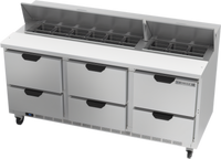 Beverage-Air 72-Inch Three-Section Refrigerated Sandwich Prep Table with 6 Drawers and 18-Pan Capacity