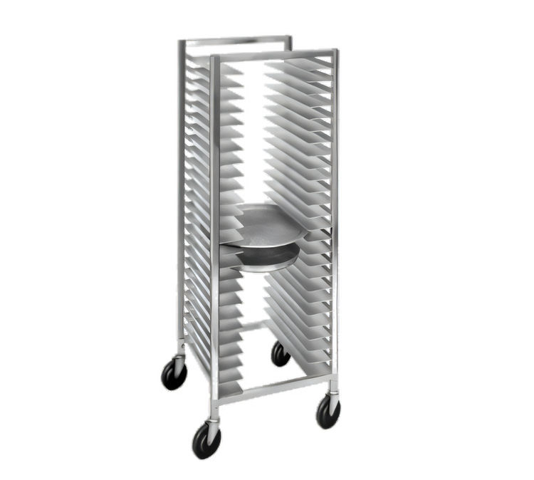 Product image #1 for Channel Manufacturing Aluminum Full-Size End-Load Pizza Pan Rack with 5-Inch Swivel Casters, 26-Pan Capacity