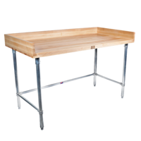 John Boos Baker's Top Wood Work Table with Stainless Steel Legs and Coved Riser, 48 x 36 x 39-1/4 Inches