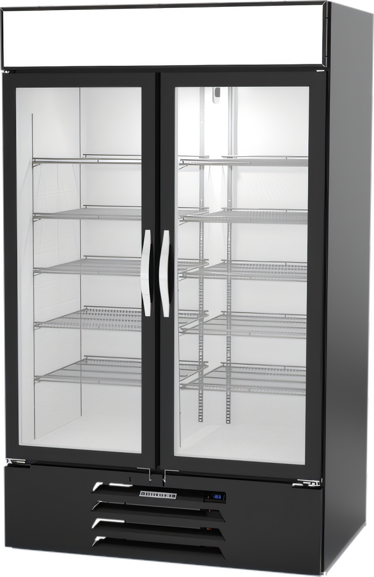 Product image #1 for Beverage-Air MarketMax IQ Two-Section Reach-In Glass Door Freezer Merchandiser, 44 Cu. Ft., Bottom-Mounted Refrigeration, Black