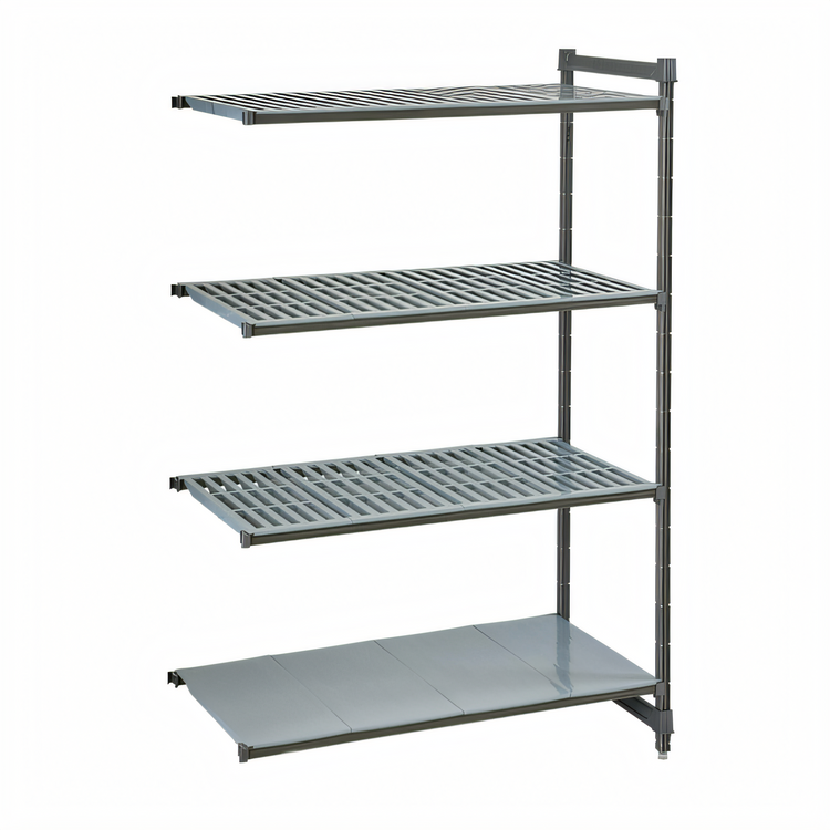 Product image #1 for Cambro Camshelving Basics Plus 4-Tier Add-On Polymer Shelving Unit, 21" x 54" x 72", Mixed Vented/Solid, Brushed Graphite