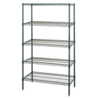 Thumbnail image #1 for Quantum WR74-2436P-5 Stationary Wire Shelving Starter Unit, 36"W x 24"D x 74"H, 5 Shelves, Green Epoxy