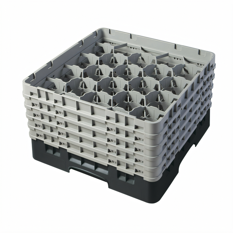 Product image #2 for Cambro Camrack Full Size 20-Compartment Glass Rack with 5 Soft Gray Extenders, Black
