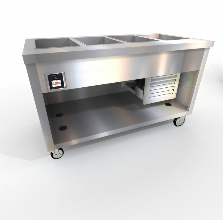 Product image #1 for Thurmaduke TFCP-60SS-N7 60" Mobile Flush Mount Refrigerated Cold Pan with 4 Sections