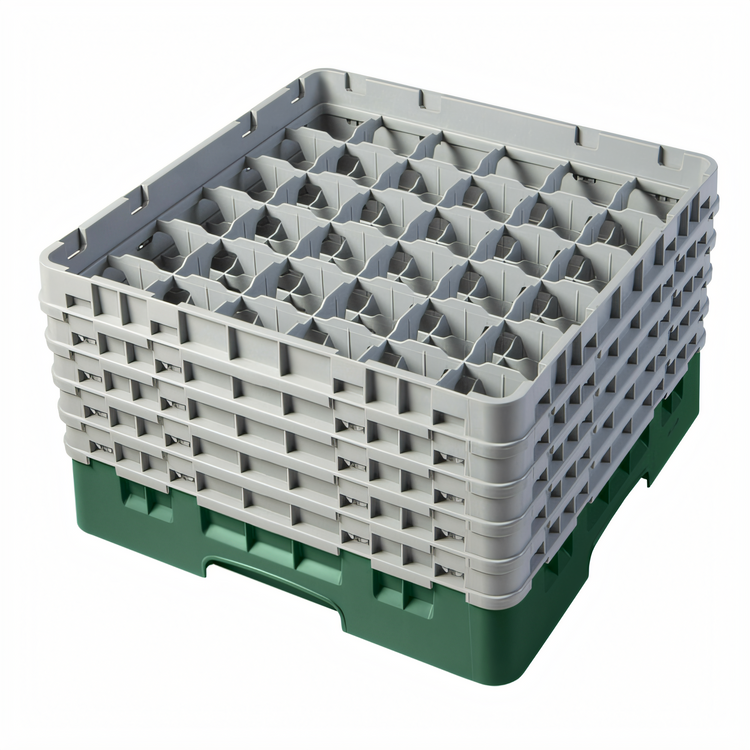 Product image #2 for Cambro Camrack Full-Size 36-Compartment Glass Rack with 5 Soft Gray Extenders, Sherwood Green