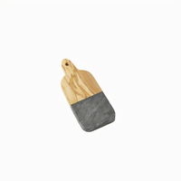 Olive Wood and Black Marble Rectangular Serving Peel with Handle, 6 x 3-1/2 Inch