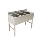 Thumbnail image #1 for Klinger's Trading BAR3 Three-Compartment Underbar Sink, No Drainboard, 3-Inch Backsplash, 304 Stainless Steel, 38-1/2 x 18-3/4 x 33 Inches