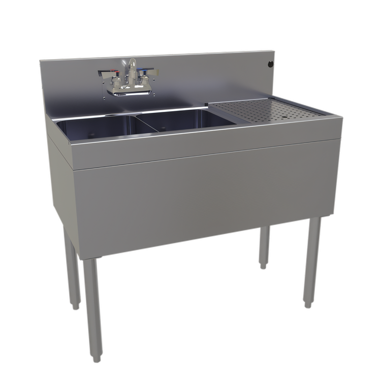 Product image #1 for Glastender Two Compartment Stainless Steel Underbar Sink Unit with Right Drainboard, 36 Inch x 19 Inch