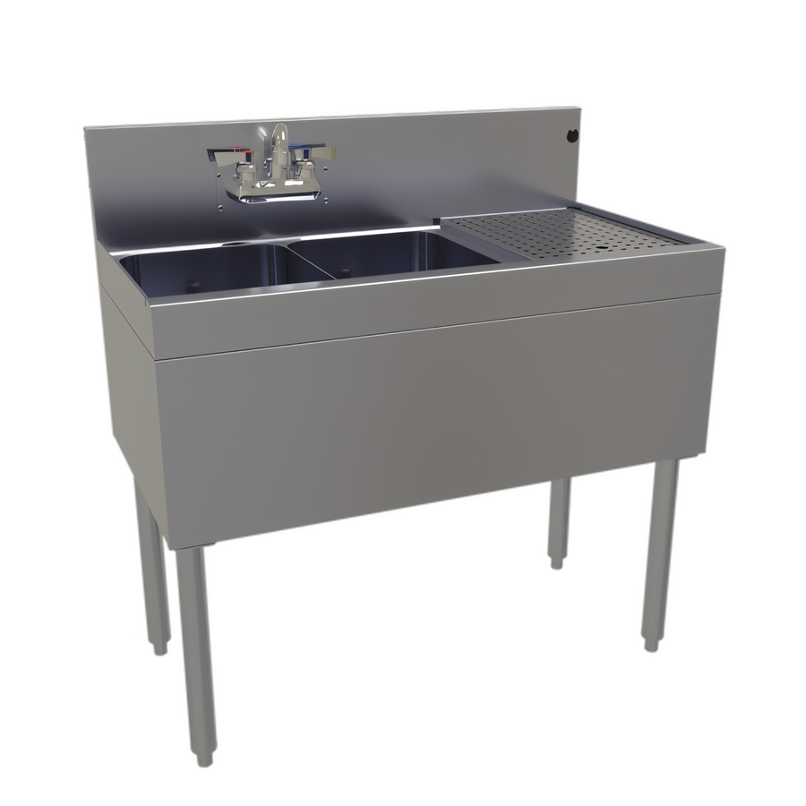 Product image #1 for Glastender Two Compartment Stainless Steel Underbar Sink Unit with Right Drainboard, 36 Inch x 19 Inch