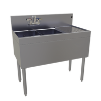 Glastender Two Compartment Stainless Steel Underbar Sink Unit with Right Drainboard, 36 Inch x 19 Inch