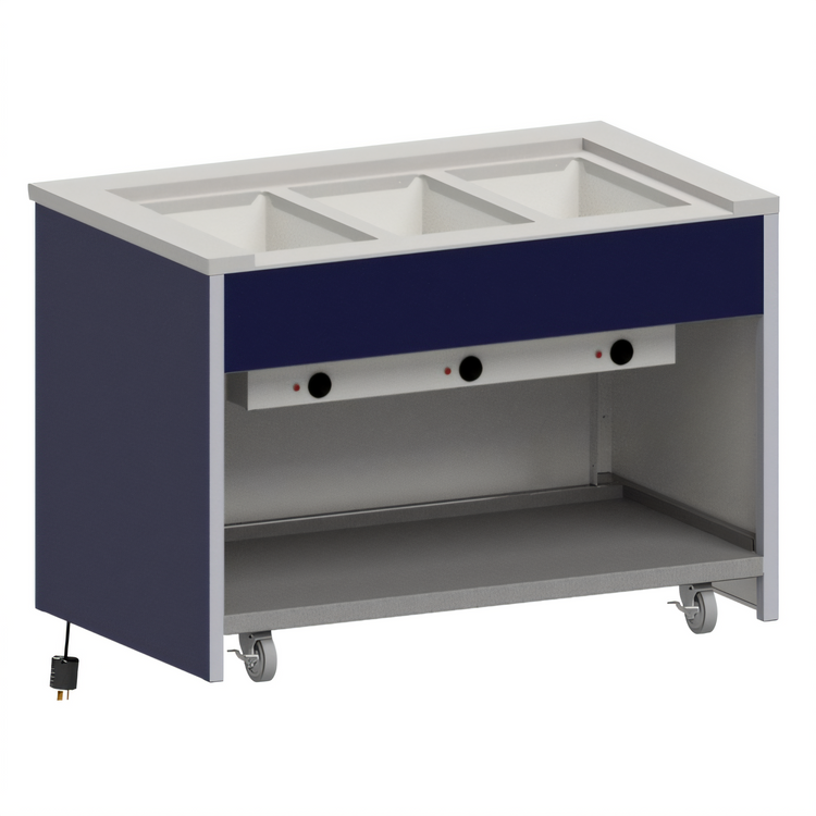 Product image #1 for Atlas Metal INFIH-OT-3 Mobile Electric Hot Food Unit, 3 Well, Open Cabinet Base, Offset Top